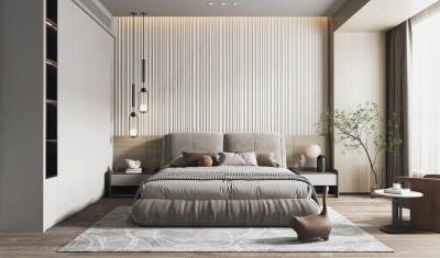 现代卧室 次卧 客卧 床 床头柜 衣柜 摆件 窗帘 地毯 玩偶